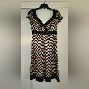 Chevron Patterned Black and Cream Dress